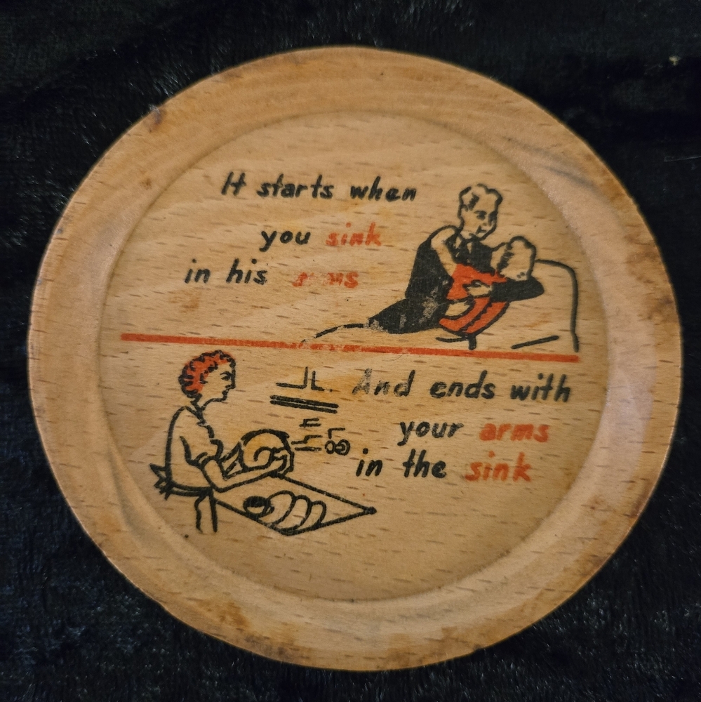 Vintage Wooden Kitchen Coaster  Quote Round Decor